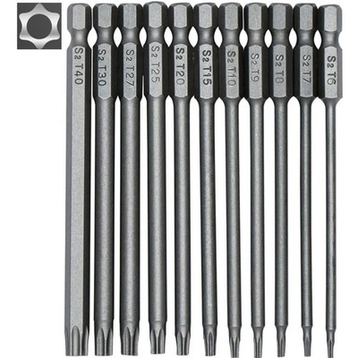 Torx Schraubendreher Bit Set 11 Stück lang Magnetisch T6-T40 100mm Stahl Werk...
