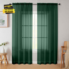 Hunter Green Sheer Curtains 84 Inches Long 2 Panels, Soft Airy Light Filtering C