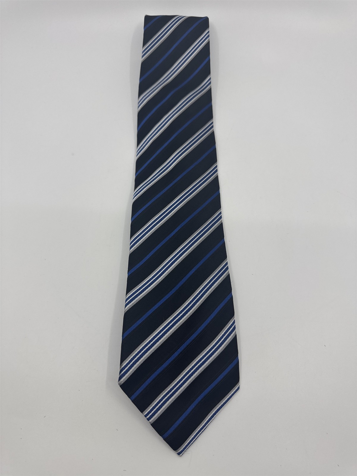 Geoffrey Beene Mens Blue Black Silver Striped Neck Tie With Tags