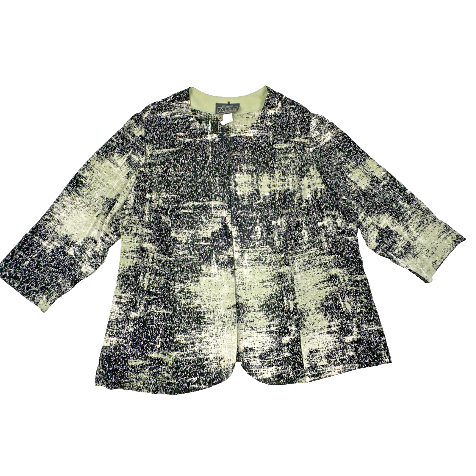 Alex Evenings  Textured Green & Black Open Front Cardigan Blouse Women's Size 3X