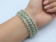 Green Amethyst Gemstone Handmade 925 Sterling Silver Jewelry Chain Bracelet