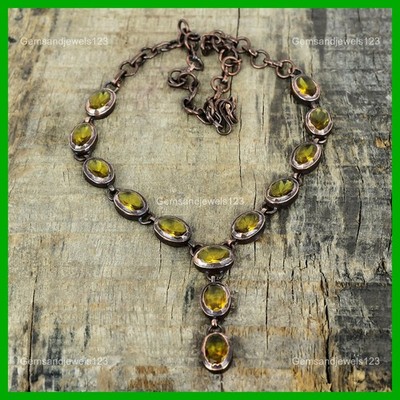 Daughters Day Sale Natural Citrine Copper Electroformed Chain Necklace Jewelry
