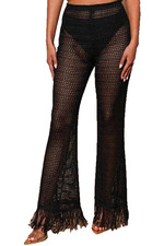 Novaluxe Crochet Knit Pants Women’s Small Black Boho Fringe Beads Festival