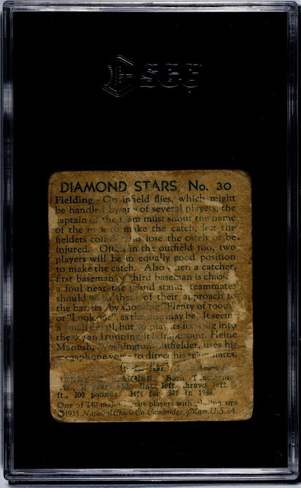 Tarjeta de béisbol 1936 Diamond Stars Heinie Manush SGC 1 Washington Senators Salón de la fama Foto 2 de 3