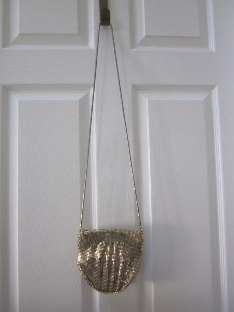 LA REGALE Gold Metal Mesh Zip Top Evening Handbag Purse Crossbody w/ Long Strap