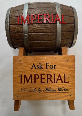 Imperial by Hiram Walker Bar Back Display Whiskey Barrel Bank Kitty Keg Rare