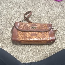 Tooled Leather Messenger Crossbody Bag Brown Boho Everyday