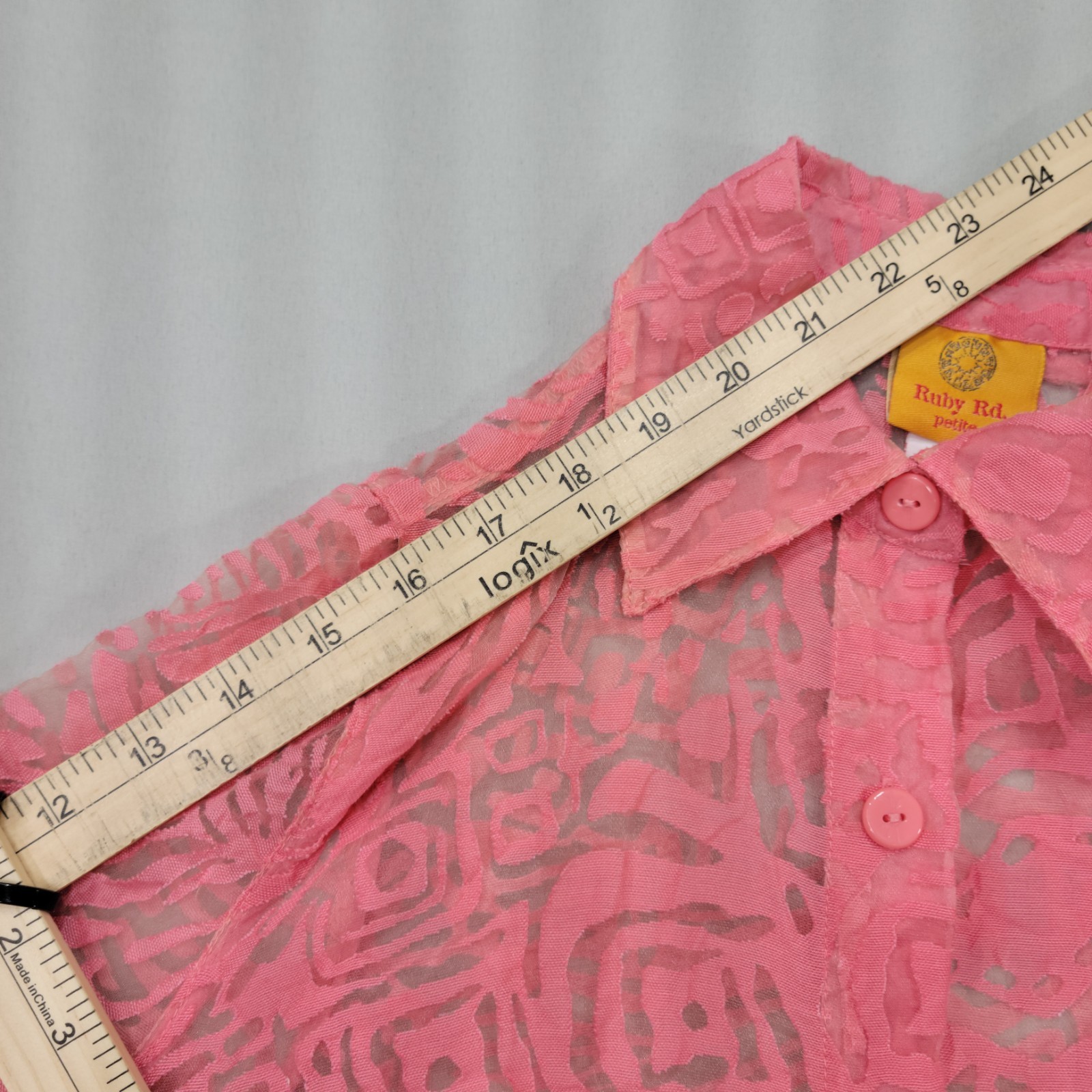 Ruby Rd Pink Burnout Sheer Button Front Blouse So… - image 11