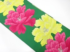 7469228: JAPANESE KIMONO / ANTIQUE FUKURO OBI / SILK / WOVEN PEONY