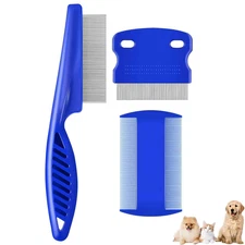 3Pack Flea Lice Comb, Stainless Steel Dog Cat Grooming Comb with Rounded Teeth