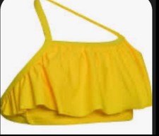 Bikini Ruffle Flounce Halter Top Yellow Swimsuit Top Ties In The Back - GIRL 12