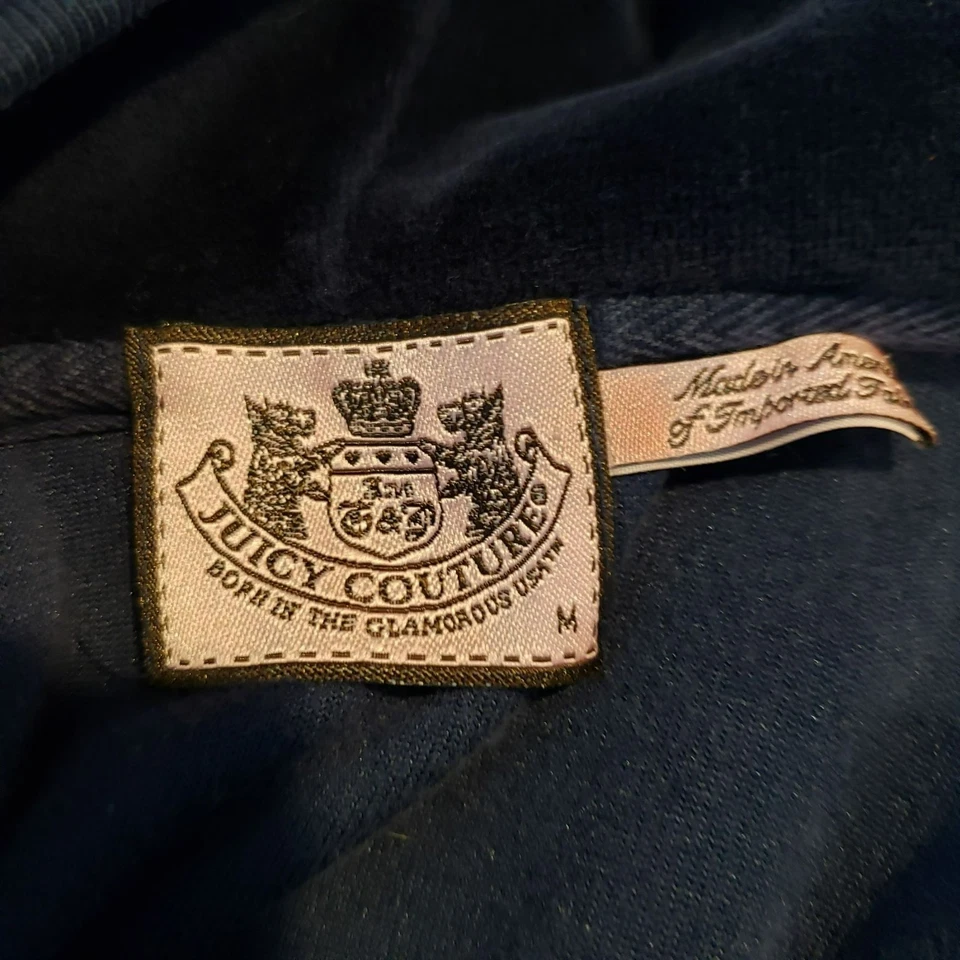 Juicy Couture Navy Blue Velour Track Suit Full Zip Hoodie Sweatshirt Y2K Style - Image 3 of 4
