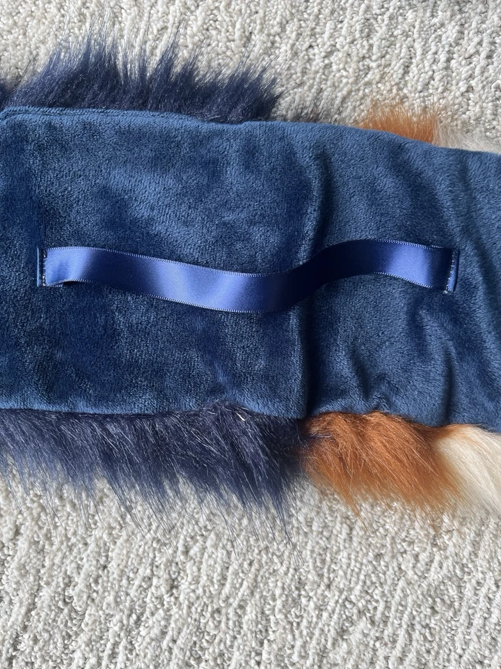 FREE PEOPLE JAGGER FAUX FUR SCARF COLLAR Blue Navy Brown  / 55" X 5" - Image 4 of 4