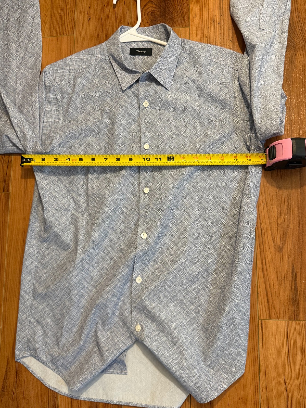 Theory Blue Micro-Pattern Button Down Shirt Long … - image 2