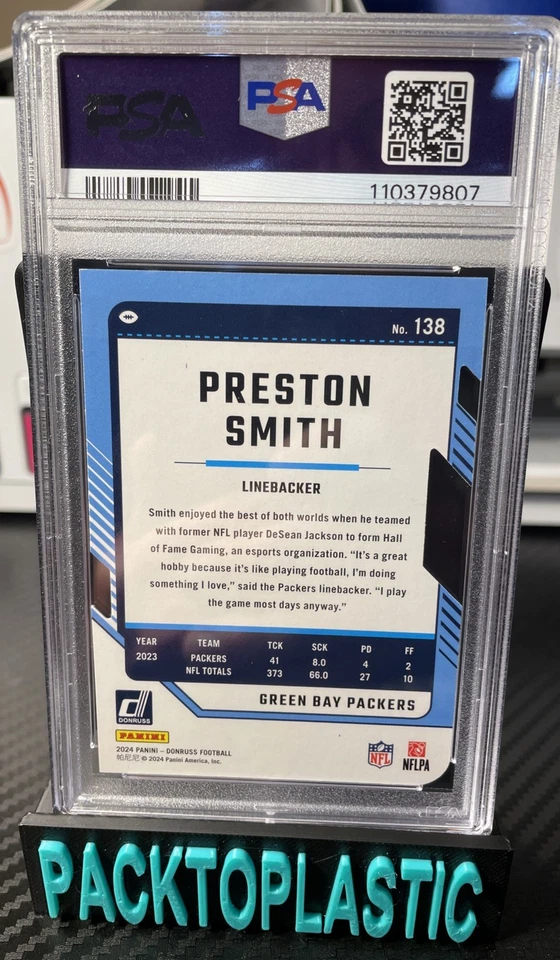 2024 Donruss Press Proof Silver Die Cut #138 Preston Smith 75/75 Bookend! PSA 9 - Image 2 of 3