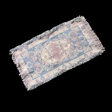 Vintage Floral Rug Cotton Fringe Pink Blue Co...
