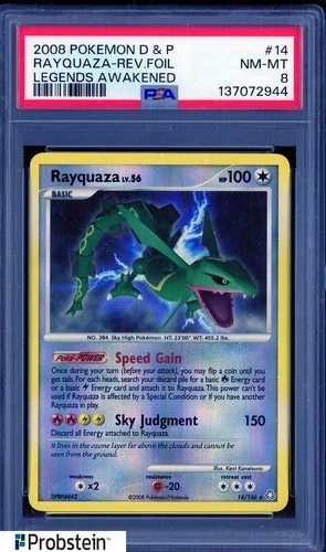 2008 Pokemon D&P Legends Awakened #14 Rayquaza Reverse Foil PSA 8 NM-MT