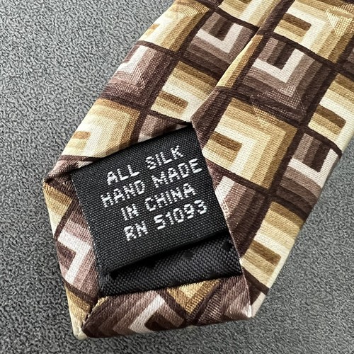 Ferucci All Silk Hand Made Formal Classic Necktie Neck Tie Tan Geometric Pattern - Picture 5 of 6