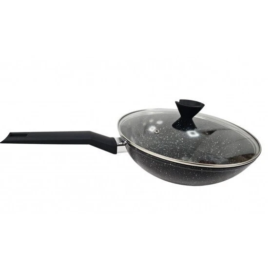 20cm Aluminium Frying Pan Wok Glass Lid Non-Stick Induction Marble Coated Forged