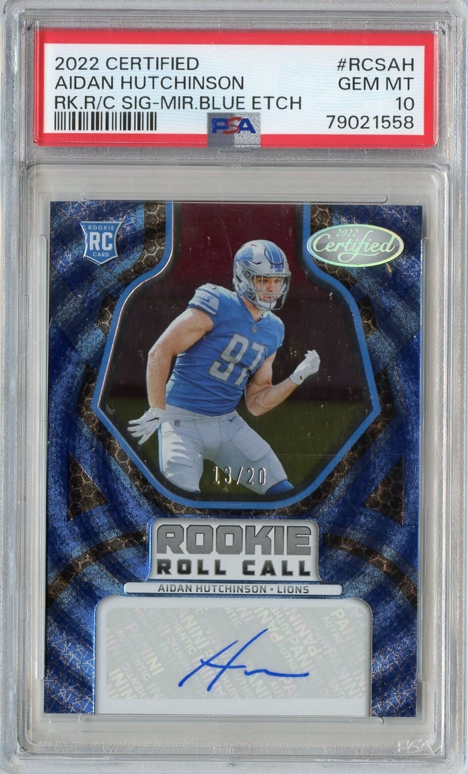 Aidan Hutchinson Panini Certified Rookie Roll Call Signatures #RCSAH Mirror Blue Etch