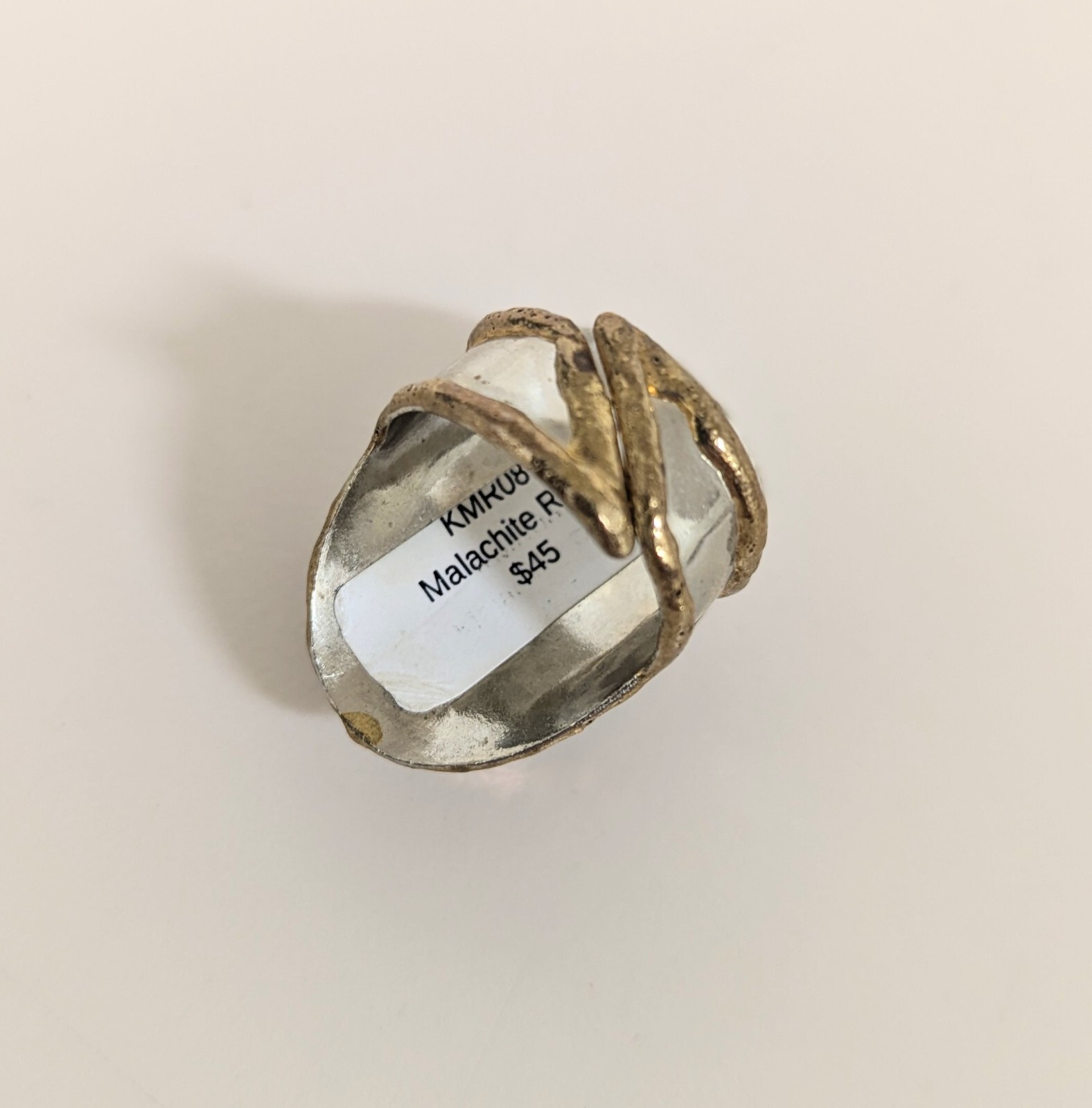 Malachite Ring Adjustable Brutalist Artisan Silve… - image 6