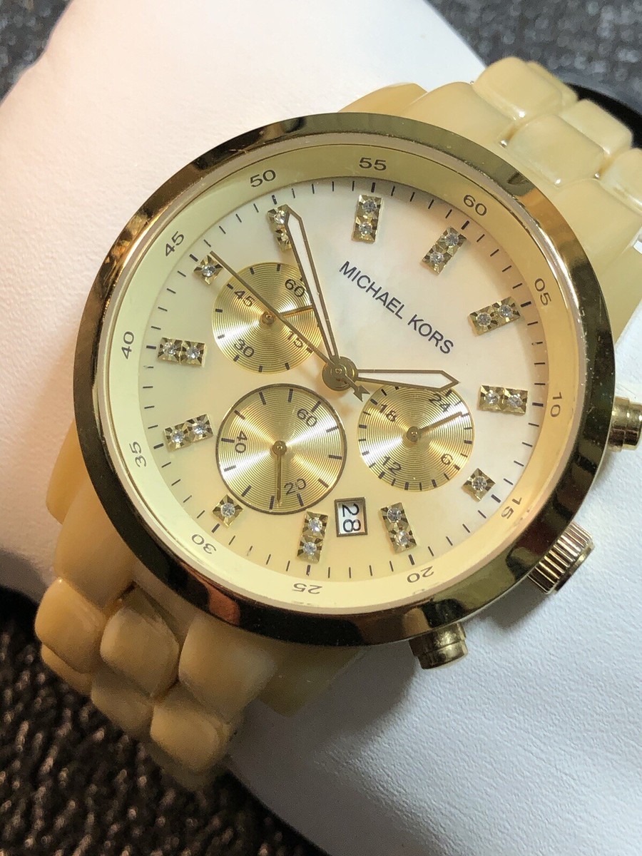 Michael Kors Ladies MK5217 Chronograph Gold Tone MOP Watch 