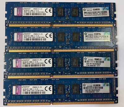 Lot of Kingston 4x4GB 16GB 1600MHz DDR3 PC3-12800 ECC ServMem