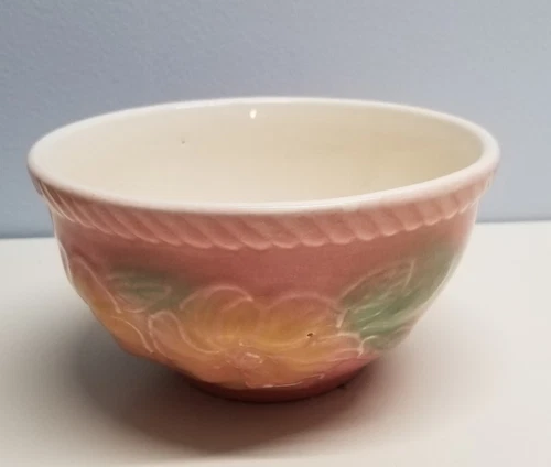 Vintage Hull Sun Glow Yellow Bowl Pink Flowers 5.5" USA Mixing Oven Proof
