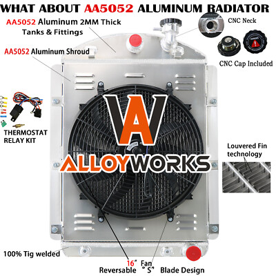 3 ROW ALUMINUM RADIATOR+SHROUD+FAN Fit 1941-46 CHEVY PICKUP V8 W/SMALL BLOCK