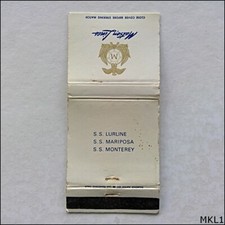 Matson Line S.S. Lurline Mariposa Monterey Matchbook Label (MKL1)