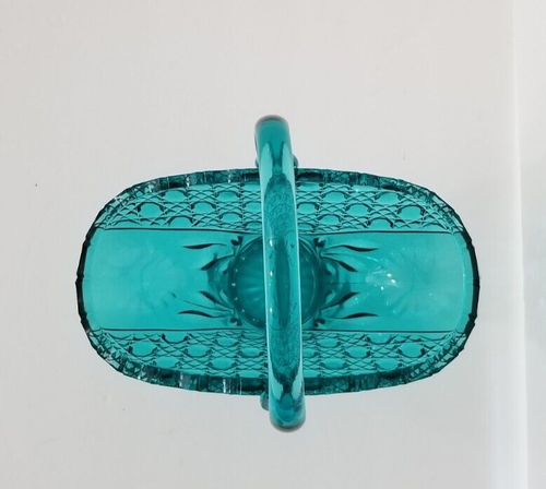L E Smith Glass Bride's Basket 12" Turquoise Blue Pressed Glass - Picture 8 of 10
