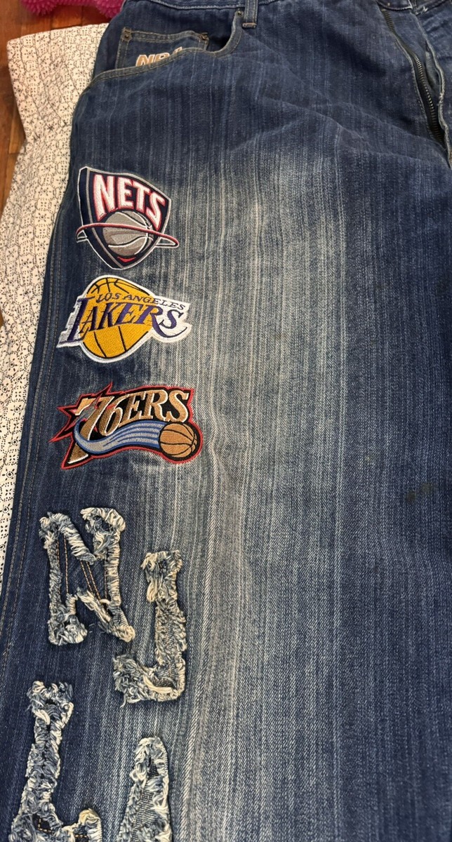 UNK NBA Men's Y2K Jeans Sz42 Nets Lakers 76ers Celtics Magic UNK NBA Men's Y2K Jeans Sz42 Nets Lakers 76ers Celtics Magic
