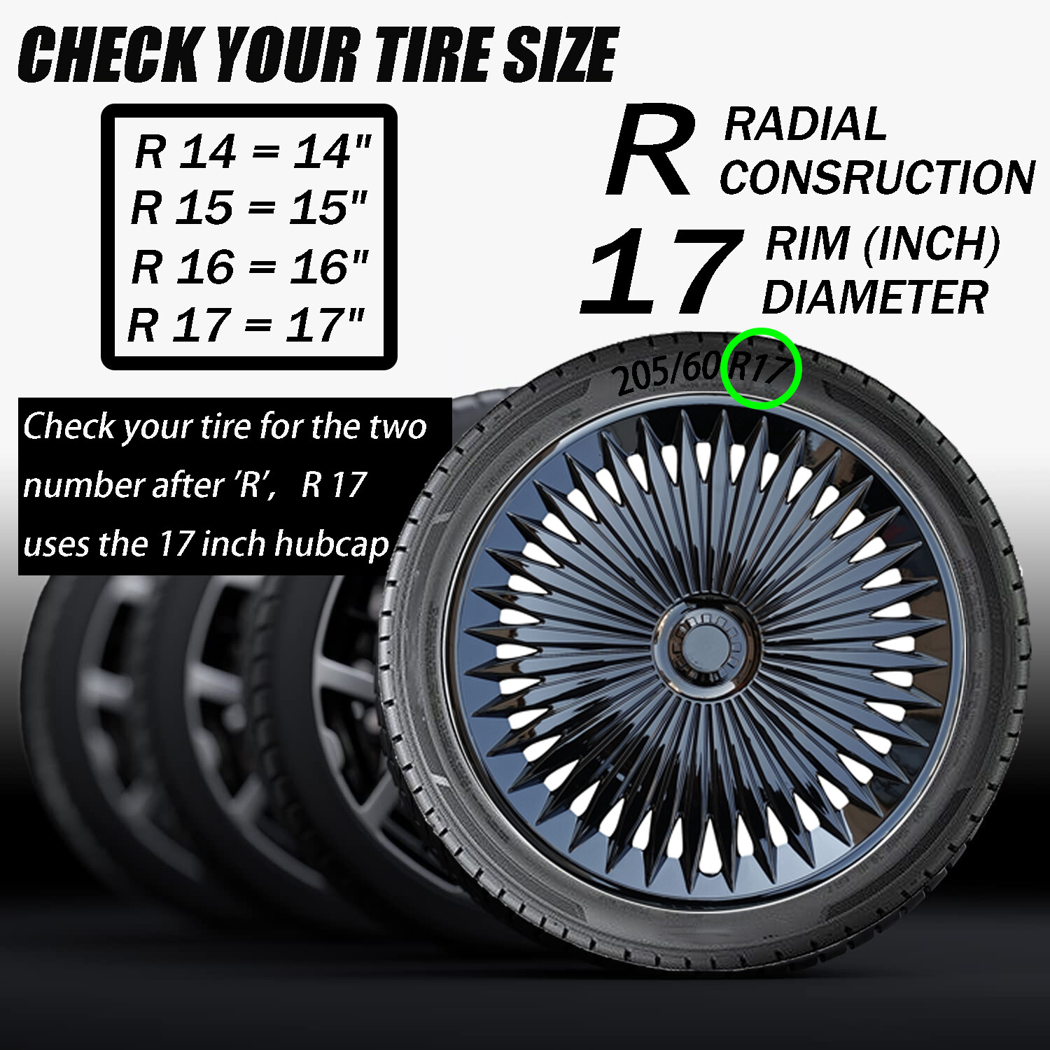 4PC Wheel Covers Hub Cap Wheels Rim Cover for 17 Inch Standard R17 Rims