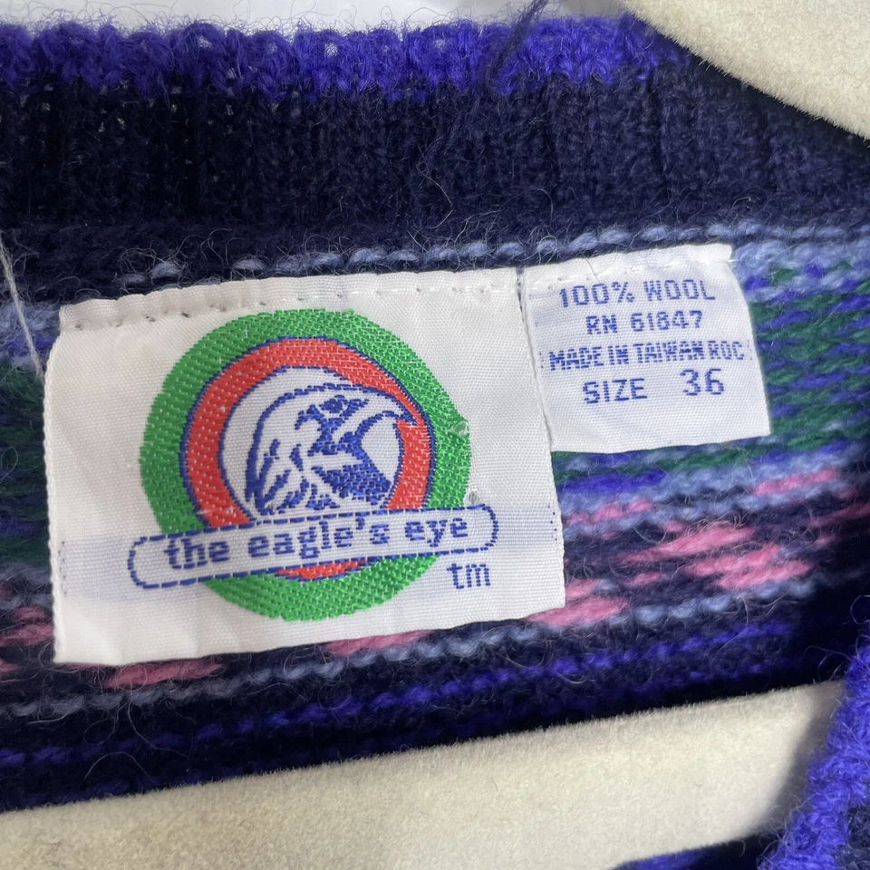 Vintage Vest Womens Small Purple Blue Pink Wool Sweater The Eagles's Eye Jumper - Image 3 of 4