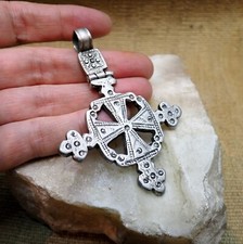 Coptic Ethiopian Cross Antique Old Rare Thaler Coin Silver hinged Cross