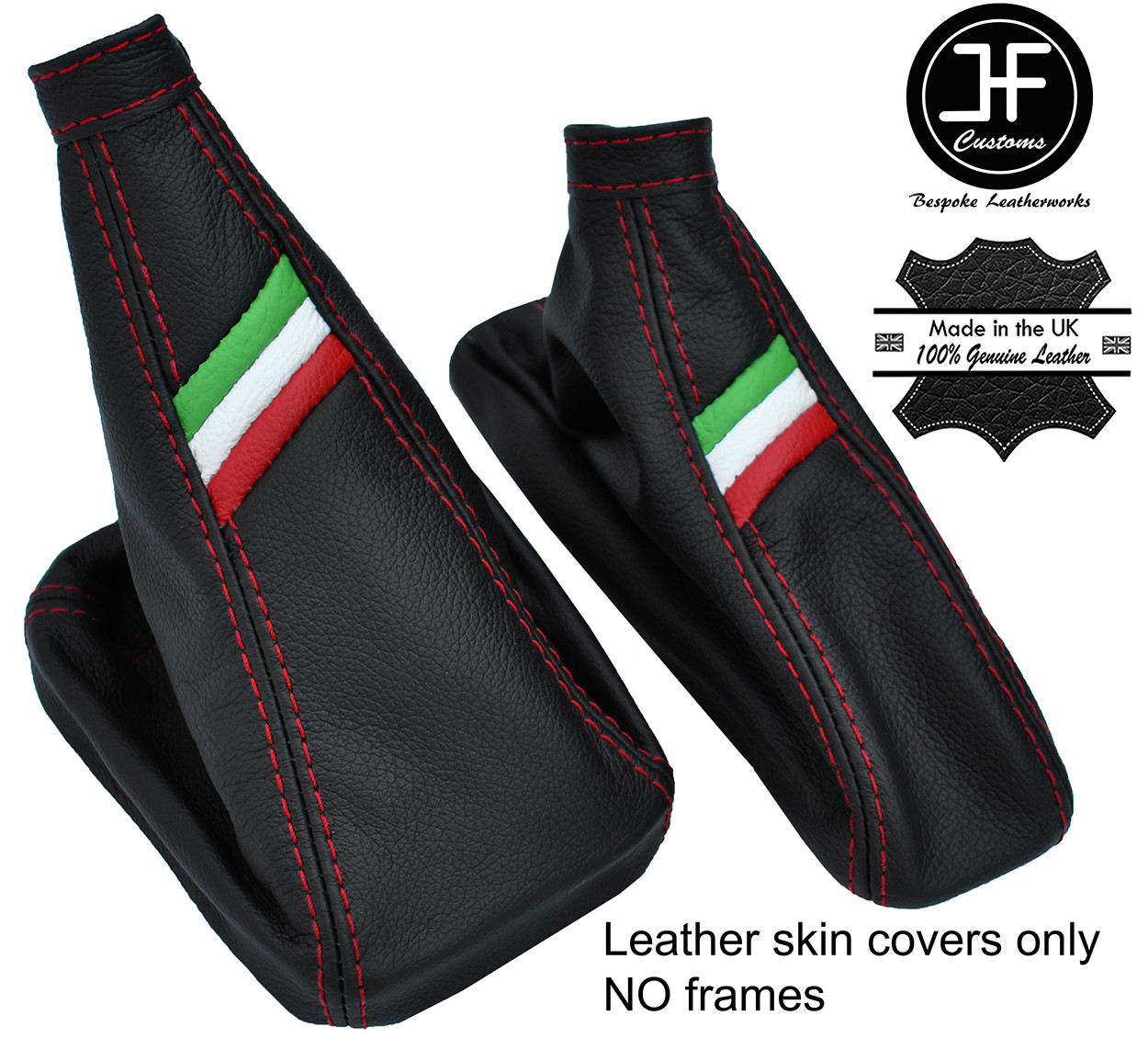 RED STITCH ITALIAN FLAG REAL LEATHER GAITER SET FOR ALFA ROMEO MITO 2008-2017