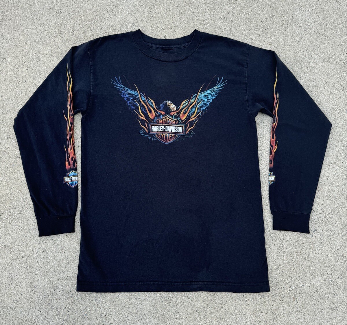 Vintage 90s 00s Harley Davidson Motorcycles Flames Long Sleeve  