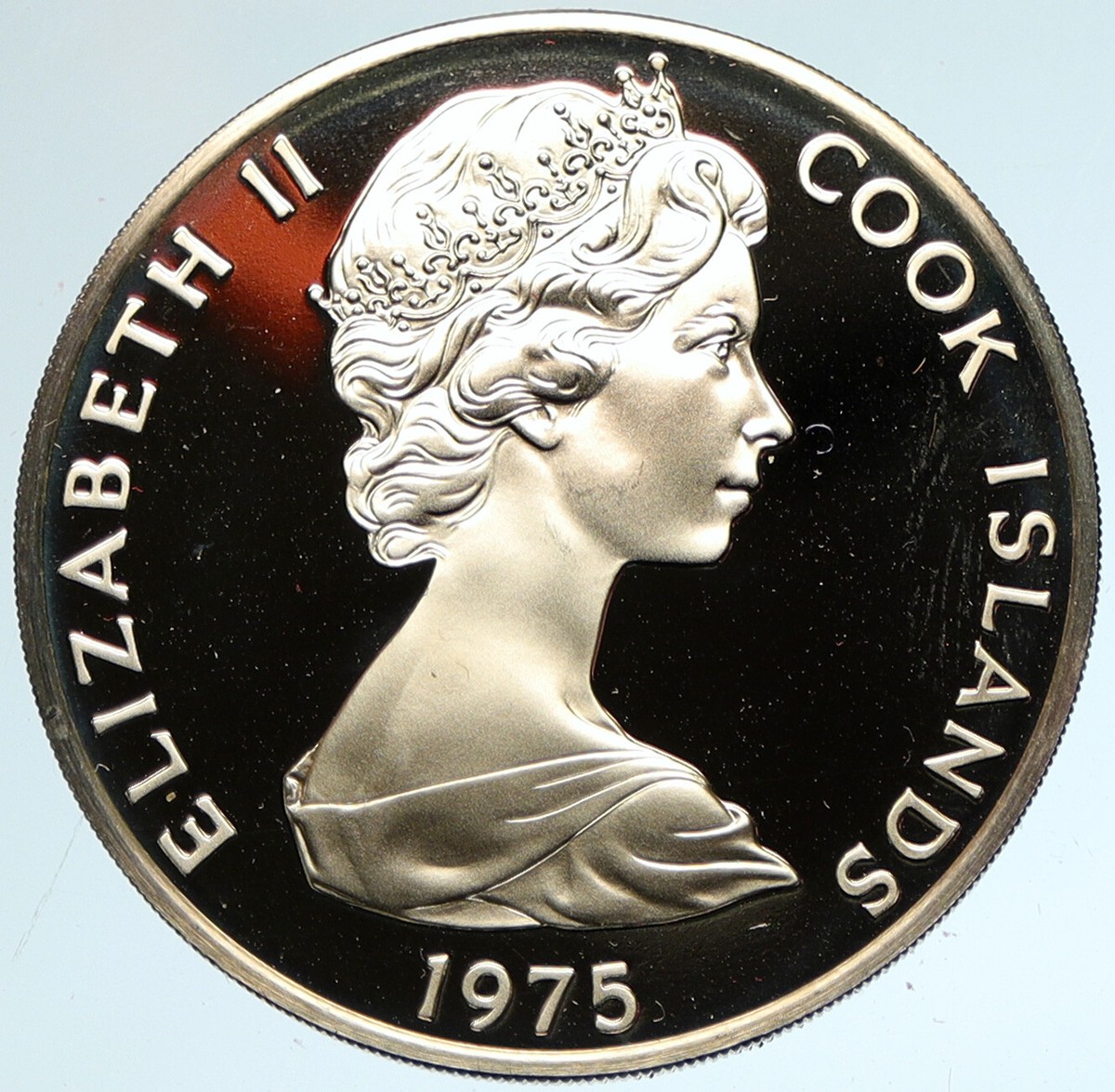 1975 COOK ISLANDS Elizabeth II OLD Polynesian Statue Proof Dollar