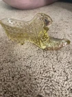 Fenton Topaz  Hobnail Vaseline Glass Cat Head Slipper Shoe