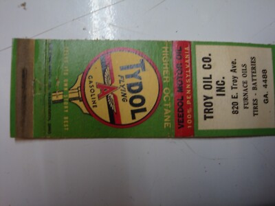#ad Troy Oil Co. Veedol motor oil and Tydol A Gas 1930s 40s Matchbook $12.99