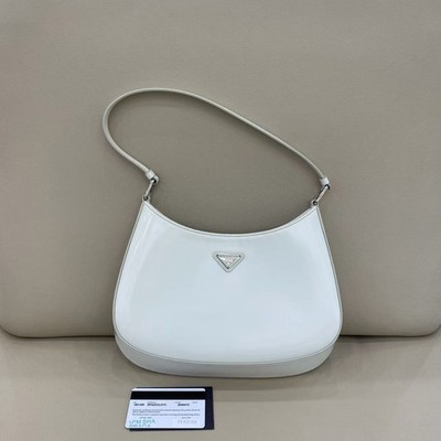 Prada Cleo Shiny Leather Medium Hobo Bag White 27x22 cm Shoulder Bag Excellent
