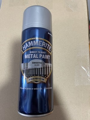 Hammerite Smooth Silver Sprühfarbe Direkt Rost Aerosol schnelltrocknend Metall 400ml