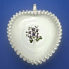 VTG. Fenton Violets in the Snow Silver Crest Milk Glass Heart Shaped Dish *Issue