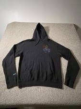 Adidas Originals Hoodie Mens Medium Black Peace Sign Graphic Fleece Sweatshirt