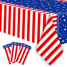 3-Piece 54 X 108 Inch 4Th of July Plastic Tablecloth Patriotic Red White Blue