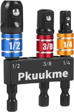 3PCS Impact Socket Adapter Set - 1/4", 3/8", 1/2" Drill Socket Adapters with Ext