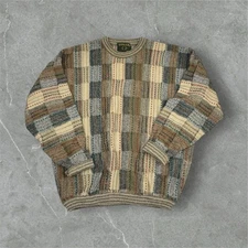 Vintage Tosani Sweater Patchwork Grunge Outdoor Cozy Knit Grandpa Dad Size XL