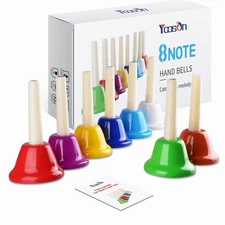 Handbells with Carry Bag & Sheet Music,8-Note Diatonic Hand bells Colorful Mu...