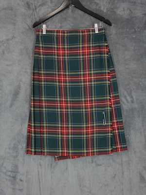 Highland Home Industries Kilt Damen UK 14 grün rot Schottenkaro Wolle Schottland
