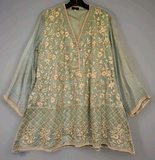 Agha Noor Pakistani Large Embroidered Kurta Dress Sage Green Tunic Single Piece